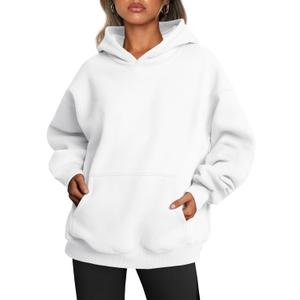 Trendy Queen Womens Oversized Hoodies Fleece Sweatshirts Sweaters Spring Outfits 2025 Pullover Fall Winter Clothes (Medium, White)