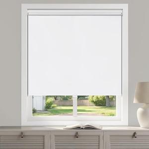 LazBlinds No Tools No Drill Cordless Roller Shades, 100% Blackout Blinds for Windows, Thermal Insulated UV Protection Roll Up Blinds for Windows, 21" W x 48" H, White