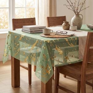 Horaldaily Sage Green Gold Gauze Tablecloth 6084 Inch Rectangular, Golden Marble Glitter Metallic Foil Thin Mesh Table Cover, Sheer Chiffon Tulle Cheesecloth for Wedding Baby Shower Party