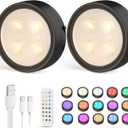 Onumii Puck Lights with Remote Rechargeable Under Cabinet Lighting 1200mAh Colors Changing Lights Magnetic Stick on Lights for Kitchen, Counter, Shelves, Closet (2Pack Black)