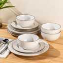 GBHOME Ceramic Dinnerware Sets,18 pcs Embossed Elegant Stoneware Plates and Bowls Sets, Housewarming Wedding Gift | Dishwasher & Microwave Safe | Dishes Set Service for 6