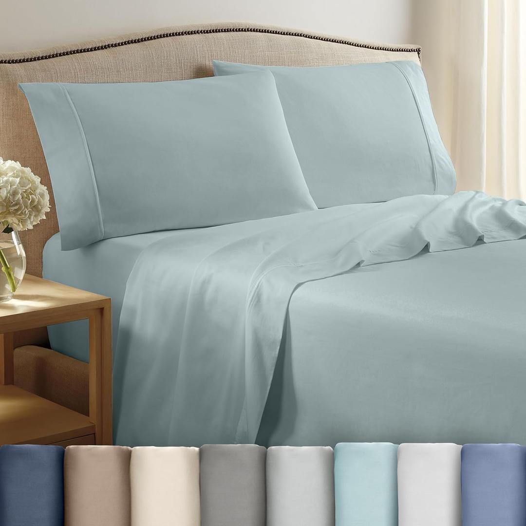 3 Piece Twin Sheet Set | 400 Thread Count | Twin Bed Sheets Set | Lightweight Breathable 100% Cotton Sheets | Wrinkle Resistant & Fade Resistant Sateen Sheets | Silky Soft & Durable | Aqua