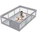 Baby Playpen Extra Large Play Yard 74" x 50" Playpen for Babies and Toddlers with Anti-Slip Suckers and Zipper Gate, Safety Baby Activity Center for Indoor & Outdoor (74"x50", Dark grey)