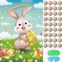 Pin The Tail on The Bunny Game with 36 Tail Stickers Happy Easter Party Game for Kids Easter Egg Activities, Large Bunny Game Poster for Happy Easter Party Decoration Supplies