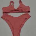 geluboao Bikini Set for Women Solid V Neck Knot Front Push Up High Leg Thong Two Piece Swimsuit (XX-Large, Reddish Orange)