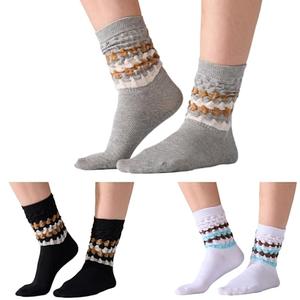 Mosithings Women's Slouch Socks Soft Casual Calf Socks Retro Scrunch Crew Socks 3/4 Pairs,Black&White&Grey,S