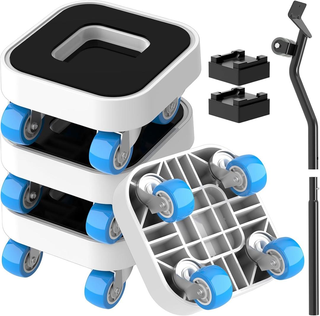 Furniture Dolly Sliders, Furniture Movers with 4 Wheels, Upgrade Groove Design Moving Dollies for Heavy Duty, 750lbs Capacity Lift Mover Tool Set for Appliance, Table, Sofa, Cabinet, Beds (1.0 inch Wheels + Pry Bar)