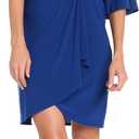R&M Richards Women's Faux Wrap Cocktail Cascade Dress W/Ruffled Sheer Sleeves & Buckle Accent (6, Indigo)