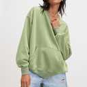 UEU Womens Striped Sweatshirt Crewneck Oversized Pullover Long Sleeve Top | Soft Cotton Blend Fabric, Front Kangaroo Pocket, Ribbed Cuffs Hem, Casual Loose Workout Clothes (Green, S)