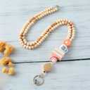 Teacher Lanyard with ID Holder, Fashion Wood Beaded Lanyard for Keys with Rainbow and Coffee Cup Elements, Super Cute Boho Breakaway Lanyards for Teachers Women