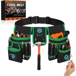 Magnetic Tool Belt for Men, 26 Pockets Heavy Duty Tool Pouch, Magnet Holster Nail Utility Toolbelt Detachable Adjustable Waist Holder for Handyman Contractor Mechanic Plumber Roofer Dad Gift -Green