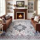9x12 Area Rugs for Living Room, Machine Washable Boho Vintage Rug, Waterproof Surface & Non-Slip Backing, Foldable Soft Low Pile Floral Medallion Carpet for Bedroom Dining Room