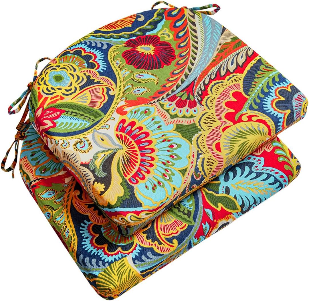 Wellsin Outdoor Chair Cushions for Patio Furniture - Patio Chair Cushions Set of 2 - Water Resistant Round Corner Outdoor Seat Cushions 17"X16"X2", Flower