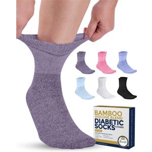 Pembrook Bamboo Viscose Diabetic Socks for Women & Men - 6 Pairs Ankle Socks for Swollen Feet | Neuropathy Socks | Edema Neuropathy Socks for Women | Diabetic Socks Women 9-12 (Medium, Bright Colors Pack - 6 Pairs)