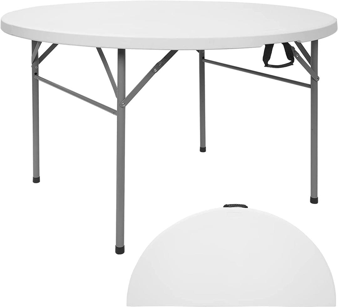 4FT Round Folding Table 48 Inch, Bifold Plastic Dining Table for Wedding, Party, Garden, Patio