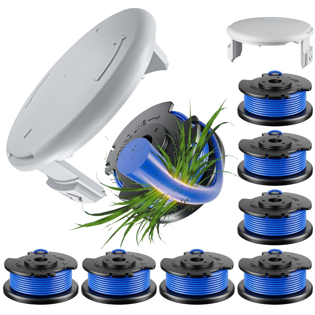 Chway 10 Pcs AC14RL3A Replacement Weed Wacker String Compatible for Ryobi One+, 0.065'' String Trimmer Refill and AC14HCA Cover Cap for 18v, 24v, and 40v Cordless Trimmers (8 Spools+2 Caps)
