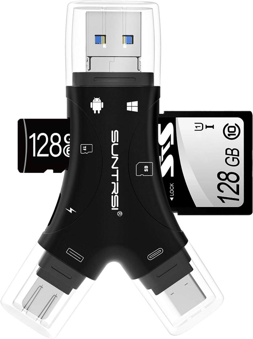 SD Card Reader for iPhone/ipad/Android/Mac/Computer/Camera,4 in1 Micro SD Card Reader Trail Camera Viewer, Portable Memory Card Reader SD Card Adapter for SD and TF Cards(Black)