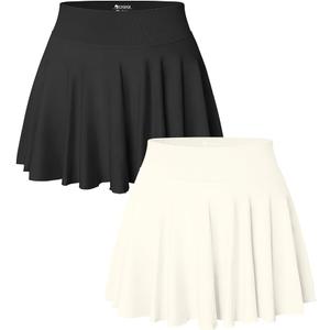 OQQ Women 2 Piece Skirts 2 in 1 Flowy Basic Versatile Stretchy Flared Casual Mini Skirts, M