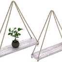 Comfify Hanging Shelves for Wall - Set of 2  Rustic Farmhouse Boho Shelves with String  17x5.2  Thick Distressed, Torched Look Real Wood - Rustic White
