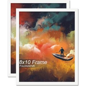 FULDGAENR 8x10 Picture Frame Set of 2, White Frames for 8 x 10 Inch Photo Poster Certificate, High Transparency Wall/Tabletop Frame with Horizontal Vertical Display (2 Pack | White | 8"x10")