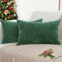 decorUhome Chenille Christmas Green Throw Pillow Covers 12x20 Inch Set of 2, Decorative Soft Couch Pillow Covers Solid Dyed Accent Farmhouse Neutral Rectangle Pillow Cases for Sofa