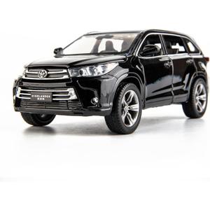Compatible for 1:32 Toyota Highlander AMG Model, Diecast Alloy Pull Back Toy Car with Sound and Light, Open Door for Kids Gift (Black)