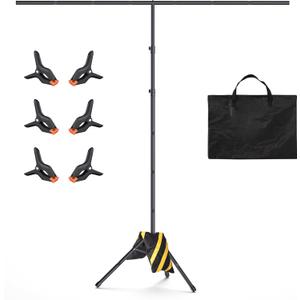 T-Shape Backdrop Stand 8x7.2FT, Height and Width Adjustable Background Stand for Parties,Green Screen Holder with 6 Spring Clamps