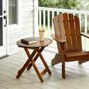 Outdoor Small Table, Round Folding Wooden Patio Side Table Furniture End Table for Adirondack Chair, Balcony, Porch, No Assembly Required, Brown, 19"D x 19"W x 19.9"H