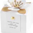 FEIYI 20 PCS Candy Boxes, 3 In 1 White Favor Boxes With Floral Decor, White Thank You Tags Gift Wrapping For Wedding Birthday Baby Shower Decorations Party -2.55x2.55x2.55''