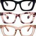 REAVEE Reading Glasses for Women, Blue Light Blocking Stylish Oversized Computer Readers Spring Hinge,  3.5 x