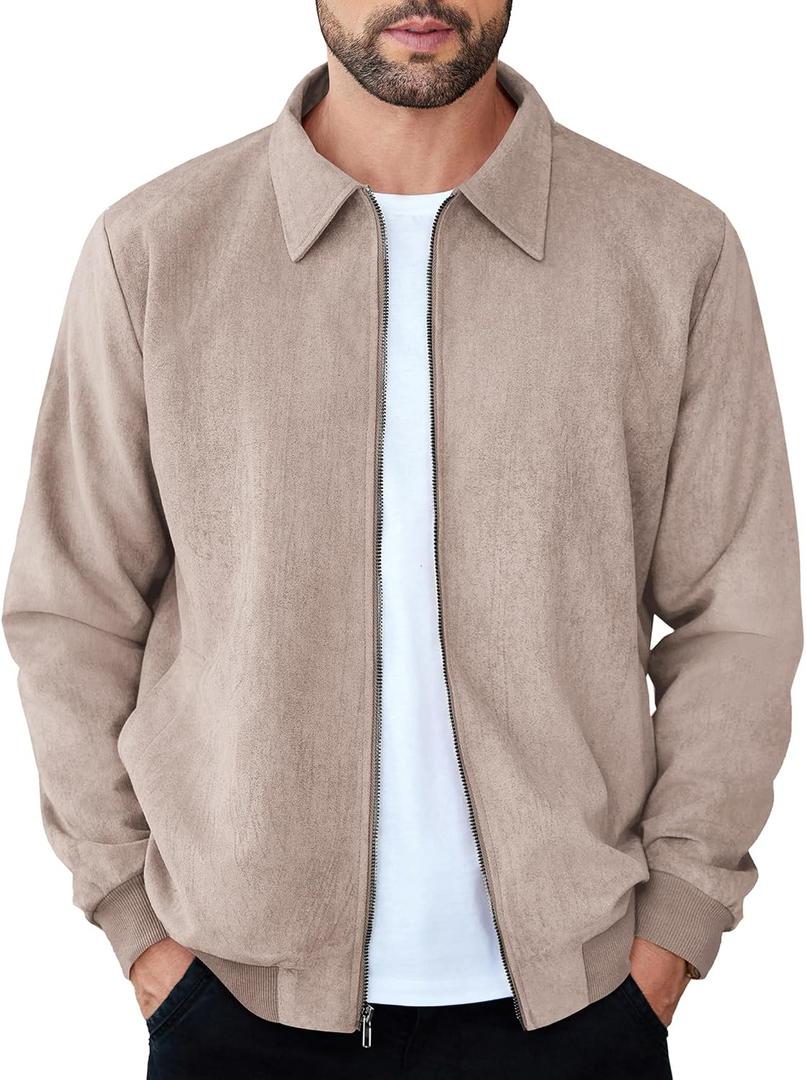 COOFANDY Mens Suede Jacket Casual Stylish Leather Bomber Jacket Lightweight (Brown, XXL)