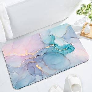 Gibelle Bath Mat Rug Super Absorbent Quick Dry Thin Bathroom Rugs Fit Under Door Non Slip Rubber Backed Bathroom Floor Mat for in Front of Bathtub Sink Shower (17"x24", Blue Pink) (D006)