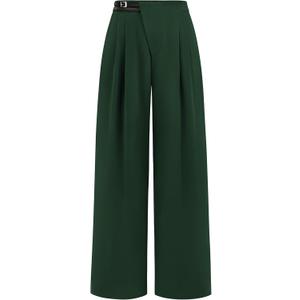 PRETTYGARDEN Women's Wide Leg Dressy Pants High Waisted Fashion Business Casual Work Office Trousers Palazzo Pant (12, Dark Green)