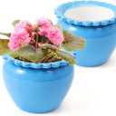 2pcs African Violet Pots 6.5 Inch Blue Ceramic Easy Plant Self Watering Pot Ceramic pot High Absorption Orchid Planter Easy Plant Self Watering Pot for Plant Enthusiasts