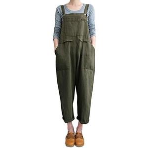 Gihuo Women Linen Overalls Jumpsuits Loose Fit Baggy Bib Rompers Casual Summer Outfits Trendy 2025​​ 3XL