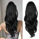 Ponytail Extension, Drawstring Ponytail Extension for Women Long Black Wavy Pony Tails Hair Extensions Synthetic Clip in Ponytail Hairpiece for Women (23 Inch)
