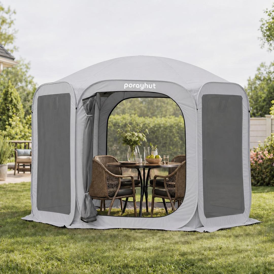 Porayhut Pop up Screen House Tent Sun Shelter with Breathable Mesh Doors,Portable Camping Tent with Detachable Waterproof Floor,10x10FT Screen Canopy Outdoor for Family Friends Party in Backyard,Park