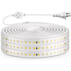 AIMENGTE LED Strip Lights Outdoor Waterproof, 600 LEDs, 6500K Cool White, 16.4ft LED Rope Lights for Bedroom, Kitchen, Garden, Patio, Indoor Christmas Decoration, AC 110V