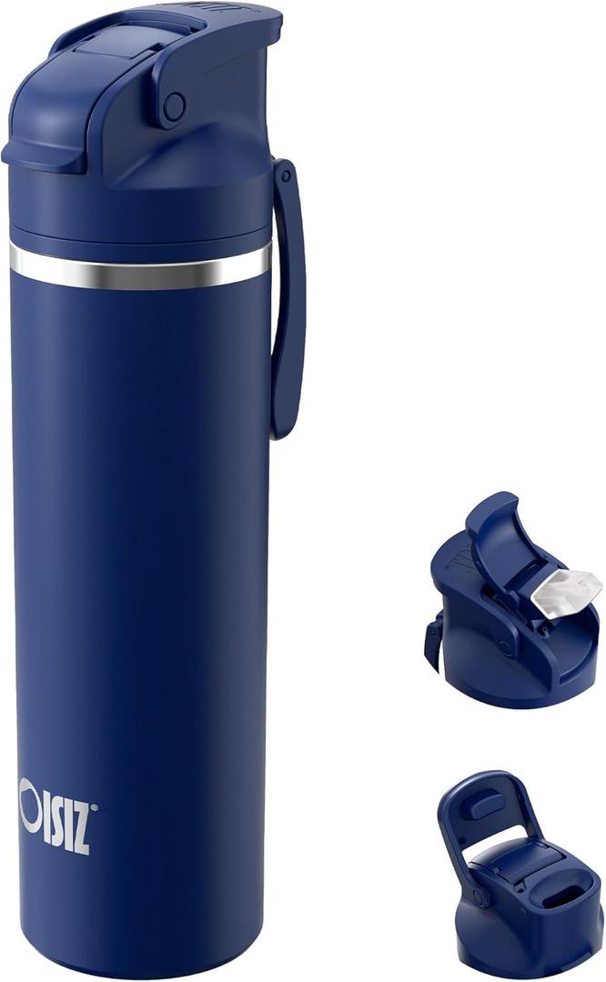 OISIZ Insulated Water Bottle 24 oz with 2-in-1 Straw and Swig Lid, Leakproof and BPA Free, Keep Cold 24H, Vacuum Stainless Steel Water Bottle for School, Travel and Sports, All Dishwasher Safe (Navy Blue)