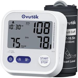 Ovutek Blood Pressure Monitors for Home Use, Automatic Digital Blood Pressure Cuff with Large Cuff for Upper Arm, 2 Users x 120 Sets Memory, Manual Arm Blood Pressure Machine with Backlight (White)
