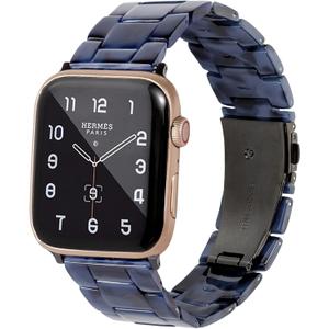 HOPO Compatible With Apple Watch Band 49mm 46mm 45mm 44mm 42mm 41mm 40mm 38mm Thin Light Resin Strap Bracelet With Stainless Steel Buckle Replacement For iWatch Series SE Series 10 9 8 7 Ultra 6 5 4 3 2 1 for Women Men (Dark Blue)