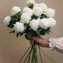 Real Touch Latex Peony Bunch Artificial Spring Flowers for Home Decor, Wedding Bouquets, and centerpieces (14 PCS) (Milky White)