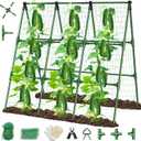 51x53 Inch Cucumber Trellis for Raised Bed,Foldable A-Frame Garden Trellis for Climbing Plants Outdoor with Climbing Net,Plastic-Coated Steel Core,for Cucumber Beans and Vine Type Plants  (Green)