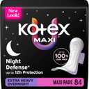 Kotex Overnight Maxi Pads with Wings, Extra Heavy Absorbency, 84 Count (3 Packs of 28)