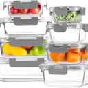 HOMBERKING 8 Pack Glass Food Storage Containers with Lids, Meal Prep Containers, Airtight Bento Boxes with Leak Proof Locking for Microwave, Oven, Freezer and Dishwasher, BPA Free, 5-35oz