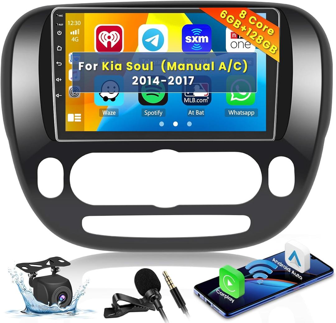Roinvou [8 Core 6G+128G] for Kia Soul 2014-2017 (Manual A/C) Android Radio with Wireless Carplay Android Auto, 9 Inch IPS Touch Screen Car Stereo, Bluetooth 5.0, 32 EQ, GPS, WiFi, 59UI, Backup Camera