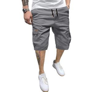JMIERR Mens Casual Twill Cargo Shorts Cotton Drawstring Classic Cargo Chino Stretch Short with 6 Pockets for Men, US38 (XL), A Gray