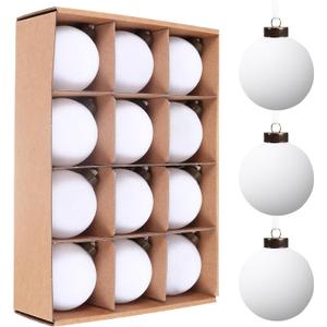 Velvet Christmas Balls Bulk Shatterproof Plastic Christmas Tree Decorations for Decorative Hanging Baubles (12, White, 3.15Inch)