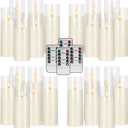 Set of 24 Ivory Acrylic LED Candles, Battery Operated with Remote Control and Timer, Flickering Flameless Candles with for Christmas Wedding Home Party Decor (5" 6" 7" H)