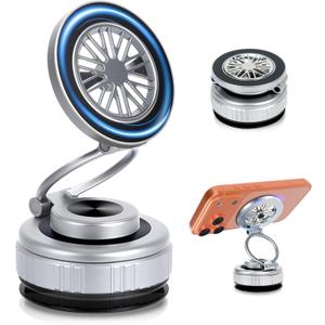 2026 Upgraded 360 Nano Gel Vacuum Magnetic Car Phone Holder,Reinforced Ultra Suction Cup Pocket Size Foldable Phone Mount for Dashboard/Gym/Mirror MagSafe iPhone Air 17 16 15 14 13 12 Pro Max(Silver)